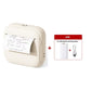 Cream rounded thermal printer printing a sheet of math notes, beside a gift box with a paper roll and cable, X6 option