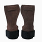 Pair of suede cowhide leather weightlifting hand grips worn on both hands