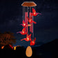 Red cardinal LED figures with red metal tubes and a wooden pendant hanging from a solar lamp head, black housing option