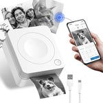 White mini thermal printer printing black and white photos linked to a phone by Bluetooth