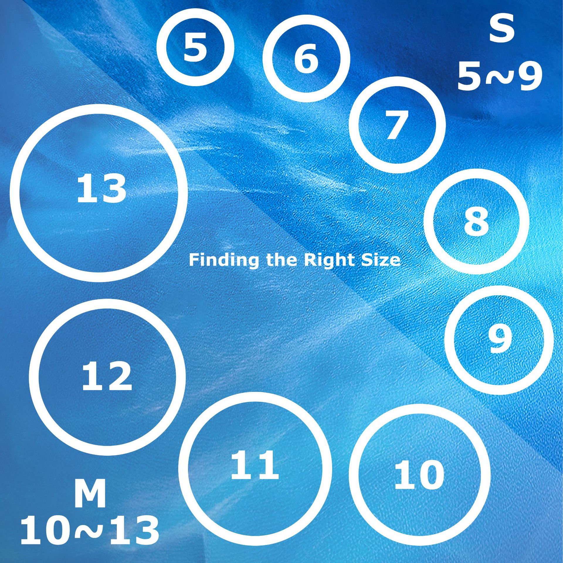 Size guide chart for the silicone smart ring case showing ring size ranges S and M