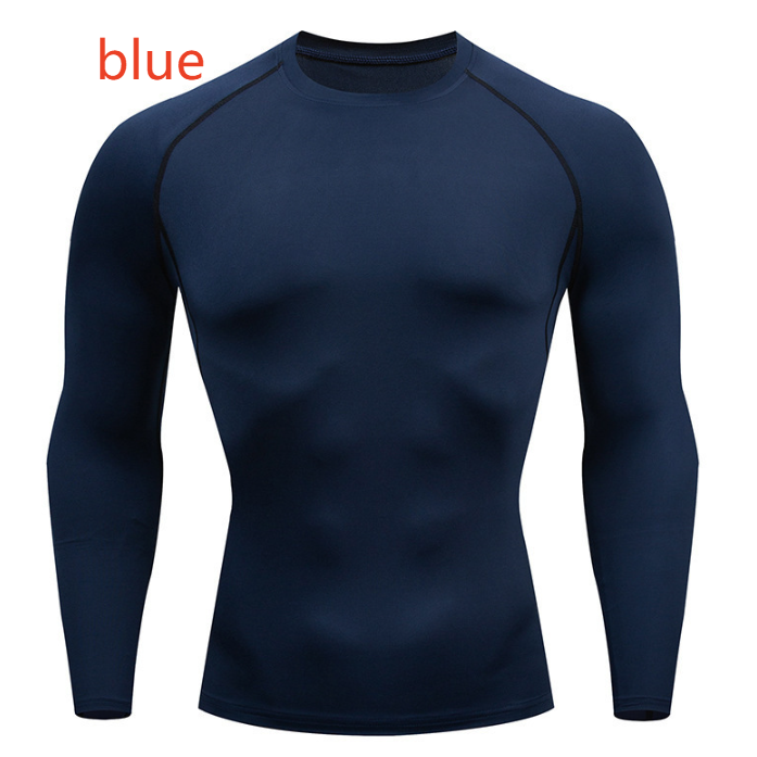 Dark blue tight-fit long sleeve training shirt with raglan sleeves, option photo for size XXL