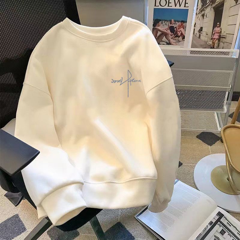 White mens letter print crew neck sweatshirt with chest script print, product photo