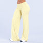 Women's fold over waist wide leg yoga pants in cream yellow