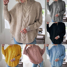 Womens Cable Knit Batwing Sweater with Half Turtleneck Collar
