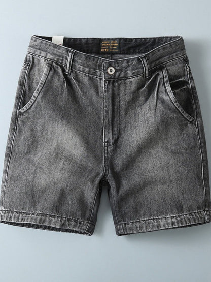 Men's vintage washed straight denim shorts