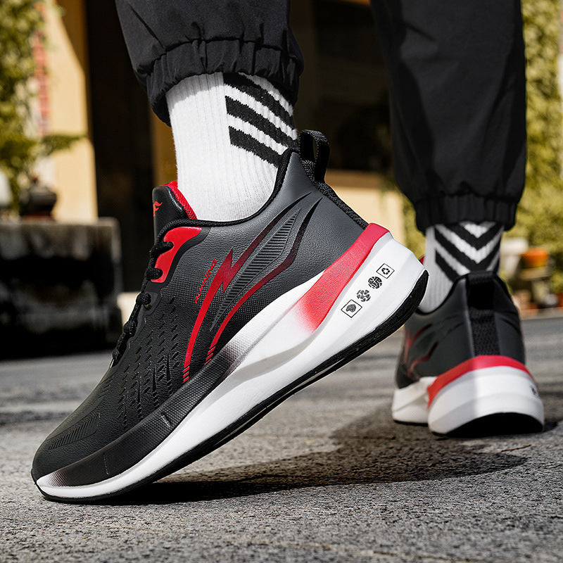 Black red carbon plate running shoe lace-up closure detail