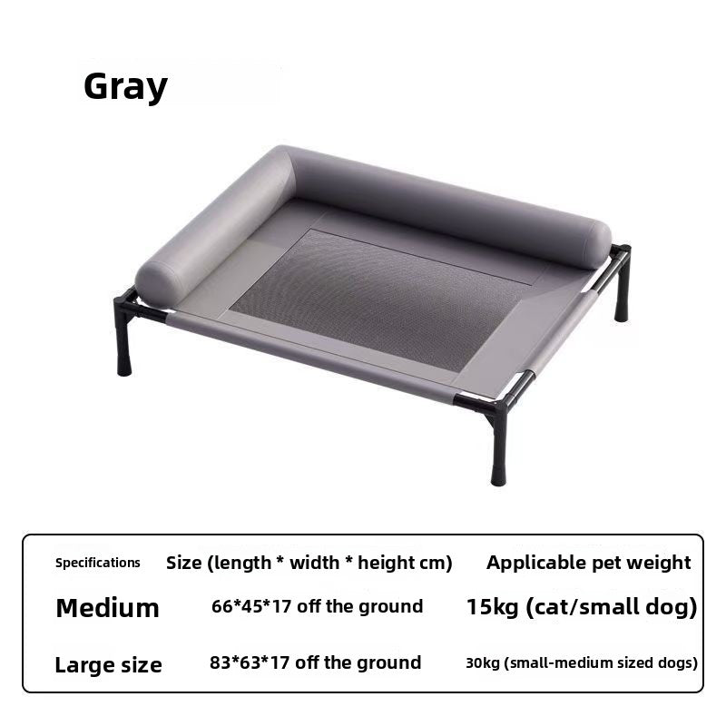 Pet camp bed with a side bolster headrest and open three sides