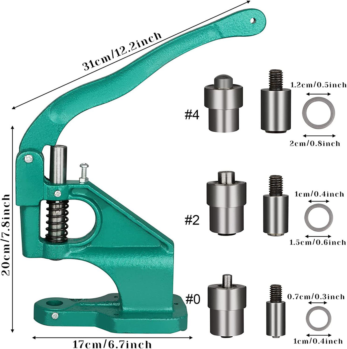 Cast iron eyelet press and hole punch kit with rubber mallet and 3000 grommets in silver and gold