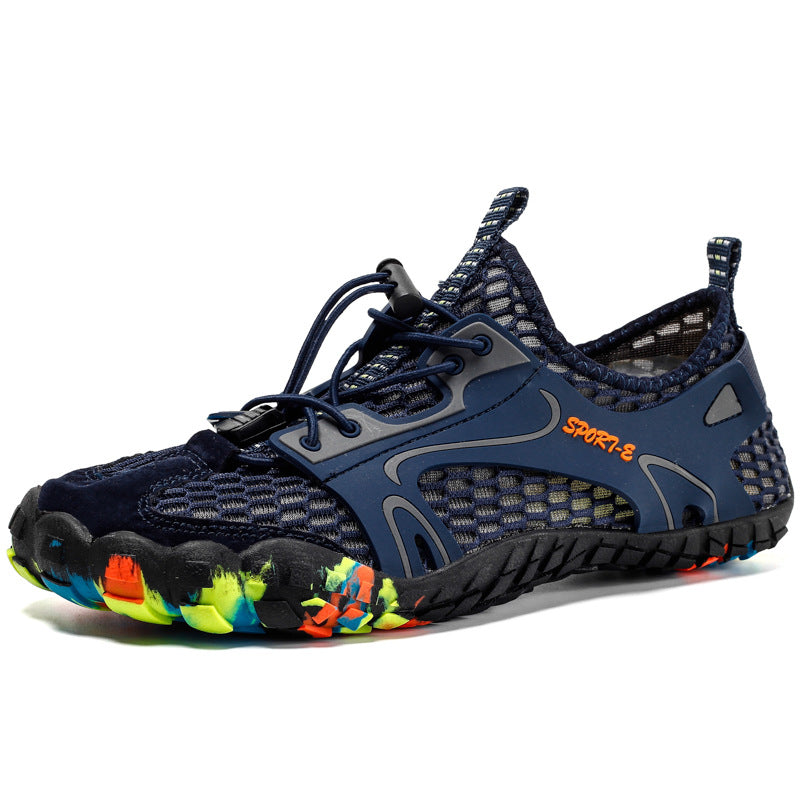 Barefoot style water shoe with a bungee lace toggle over the instep