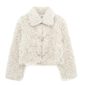 Women's Cropped Fleece Lapel Jacket with Toggle Front