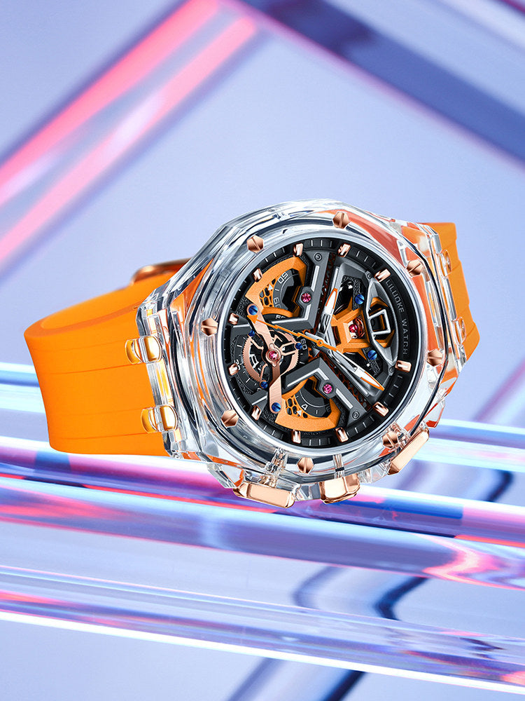 Hollow sports watch worn on the wrist in everyday use