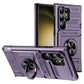 Purple rugged Galaxy case, hinged metal ring on the back and ribbed textured panels