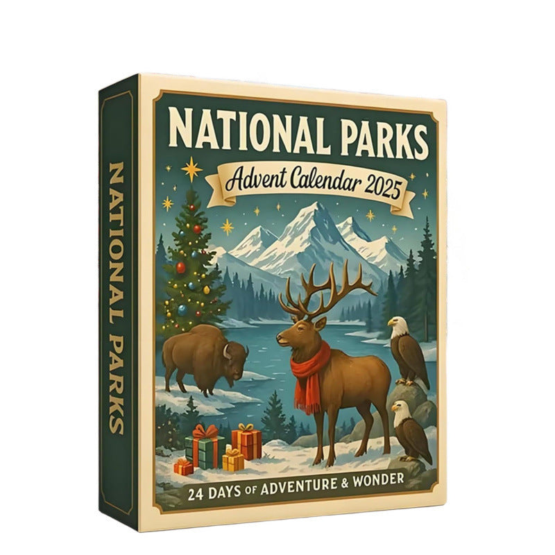 National Parks elk advent calendar box on a plain background