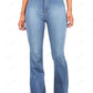 High waisted bootcut jeans with belt loops, button and zip fly in a soft denim wash