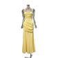 Butter yellow square neck maxi dress on a dress form against white, full front view