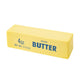 24 cm pale yellow butter stick squishy toy with a printed salted butter label, front angle