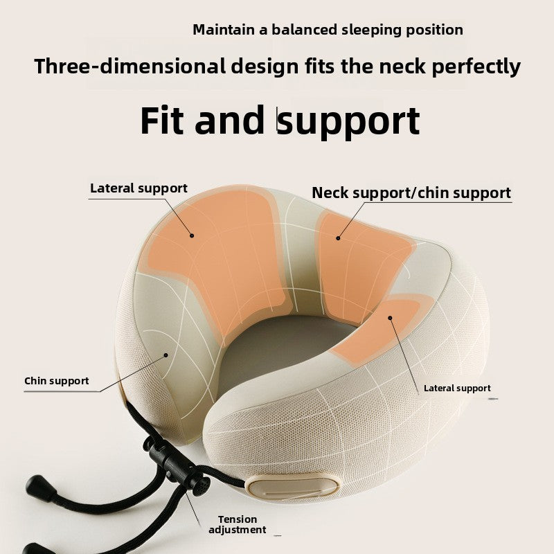 Diagram of the U-shaped travel neck pillow showing where it cradles the neck and chin