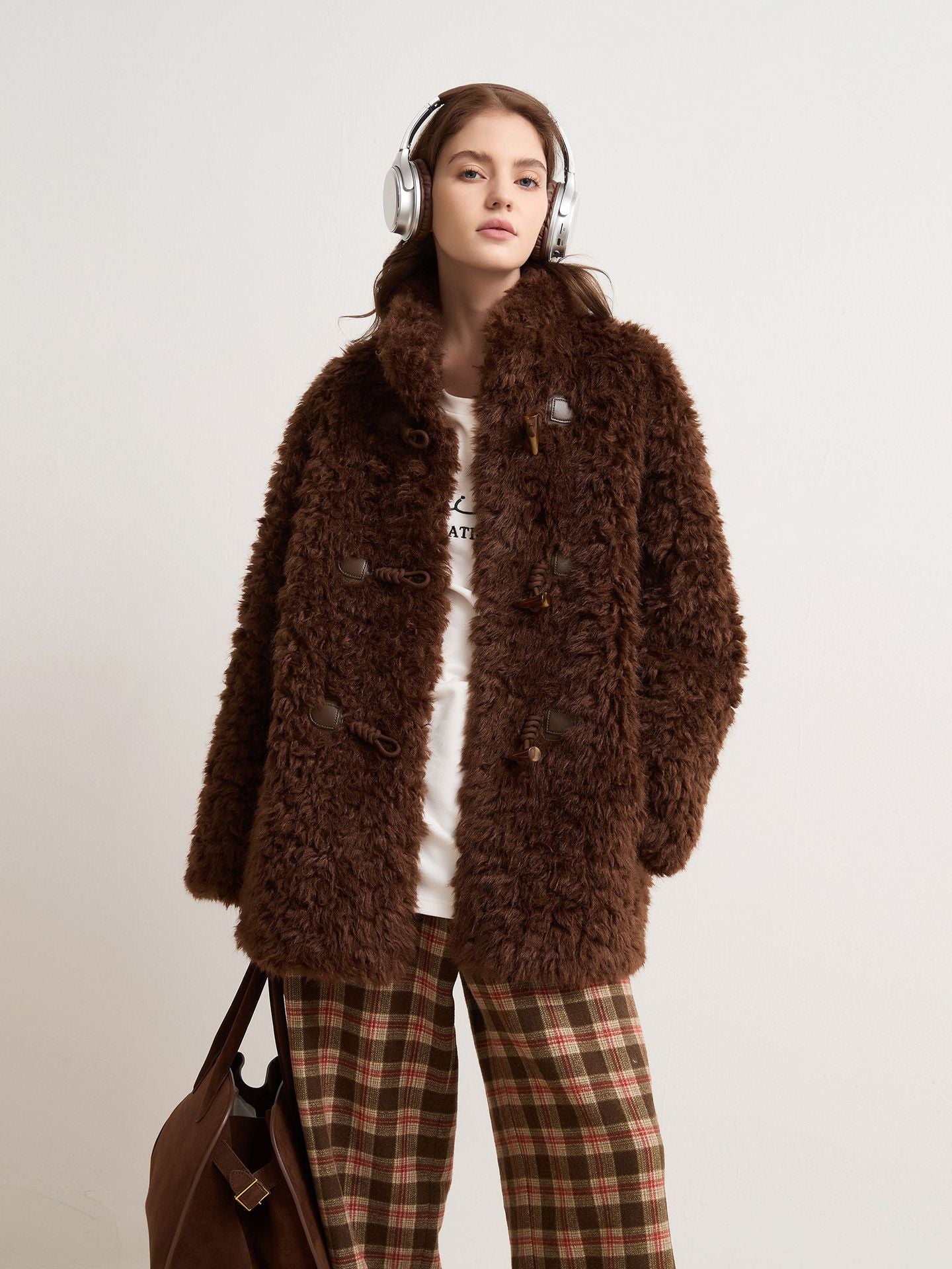 Faux Shearling Winter Coat | back silhouette mid-length cut