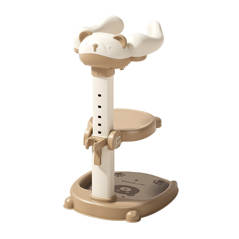 Baby bath support side view showing the notched height-adjustable centre pole