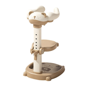 Baby bath support side view showing the notched height-adjustable centre pole