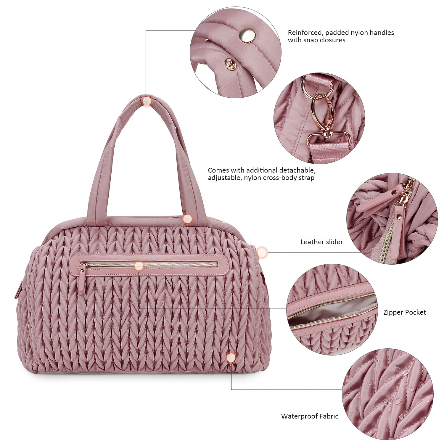 Quilted Embroidery Insulated Mother Baby Bag | scale reference with hand