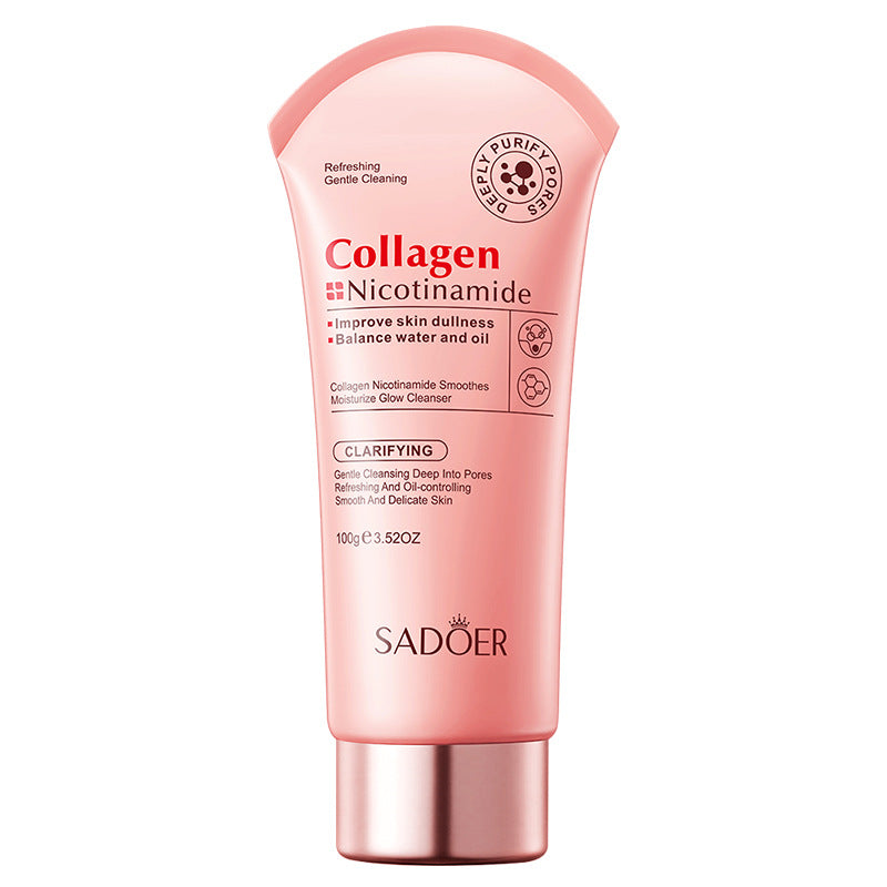 Collagen niacinamide facial cleanser tube in the pink skincare range