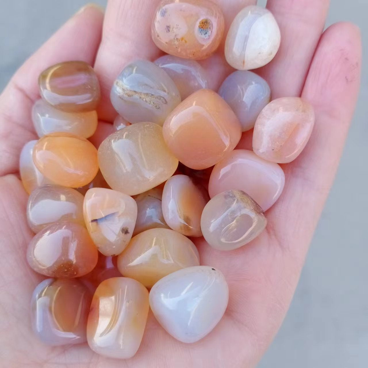 Green aventurine tumbled stones in a decorative mixed stone colour lot