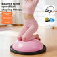 Pink half dome balance trainer in use on a wood floor, hand pump and cords shown beside