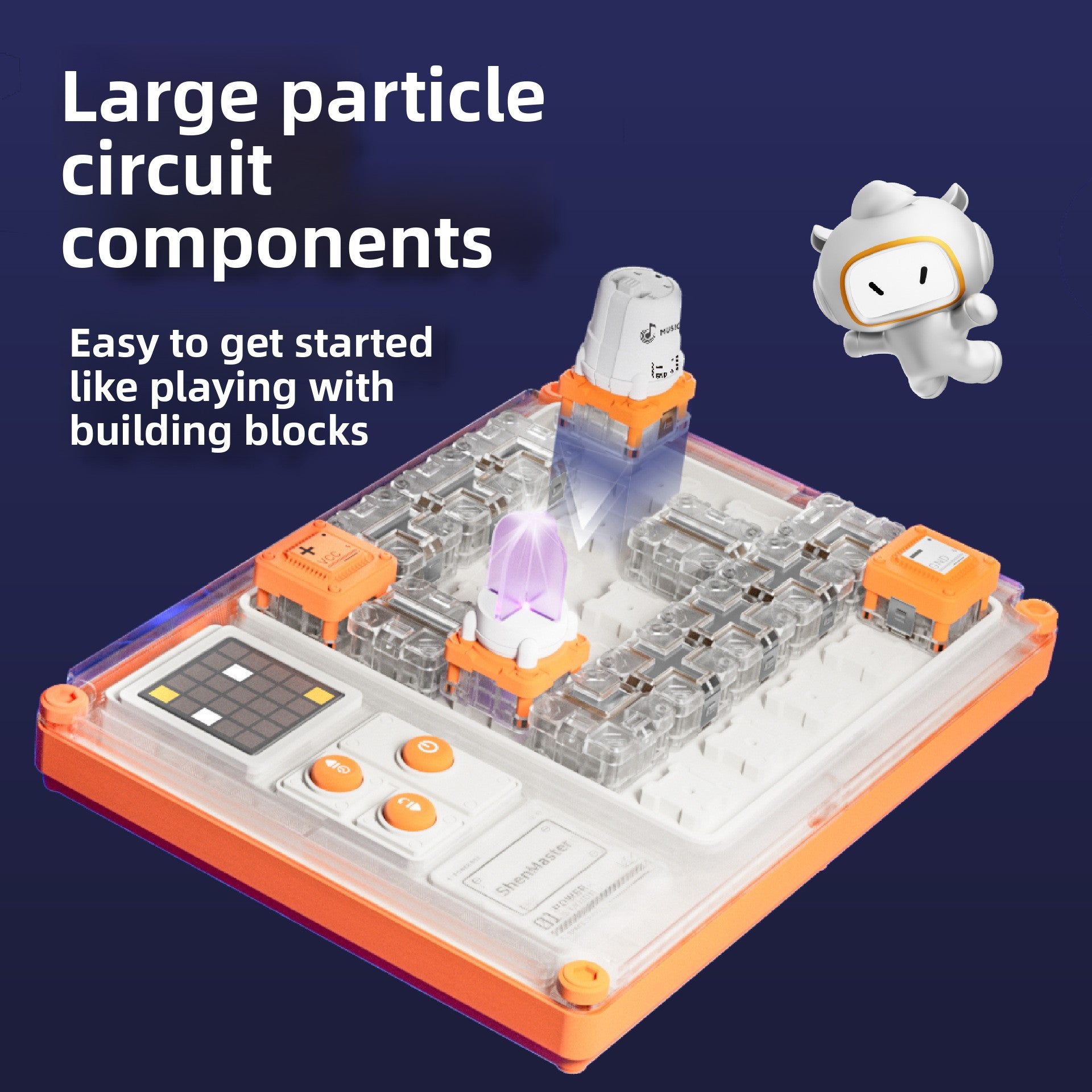 Large clear circuit blocks that snap together like building components