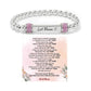 Silver bead bracelet with an engraved bar and pink pave cubic zirconia rondelles