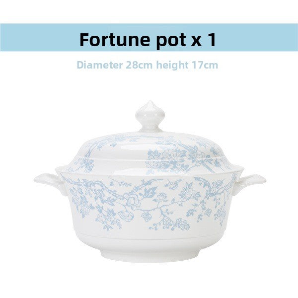 Large lidded porcelain wealth pot with a blue plum blossom pattern