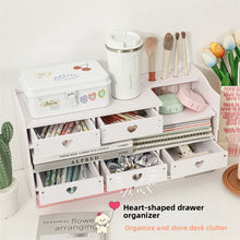 White Heart Cutout Drawer Desktop Storage Rack in Wood Plastic Board, 2 or 3 Drawers