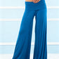 Grey palazzo pants with a rolled soft comfort waistband