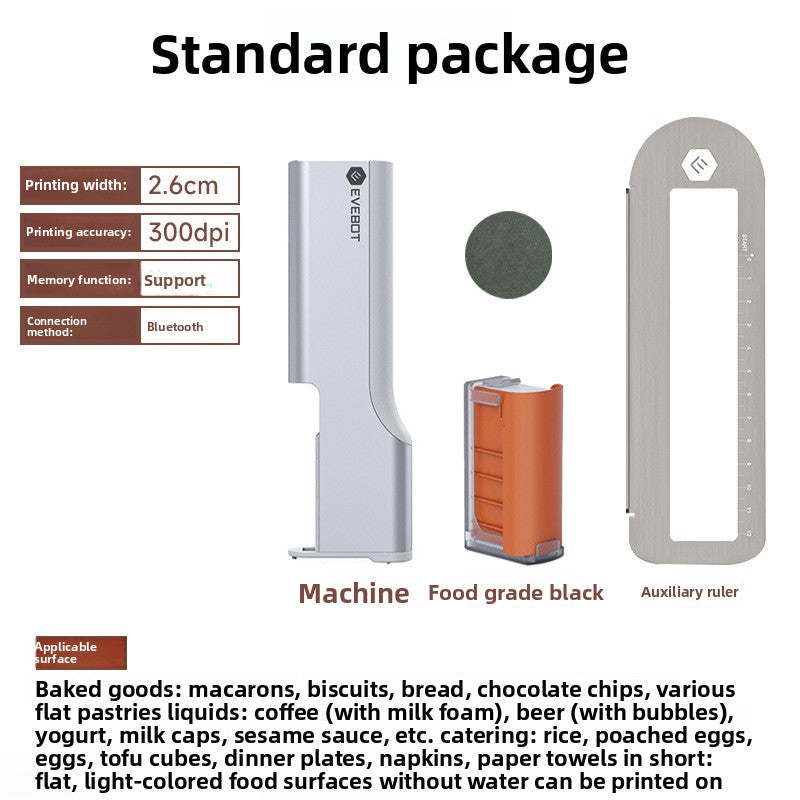 Food printer standard package with food grade black ink cartridge and auxiliary ruler