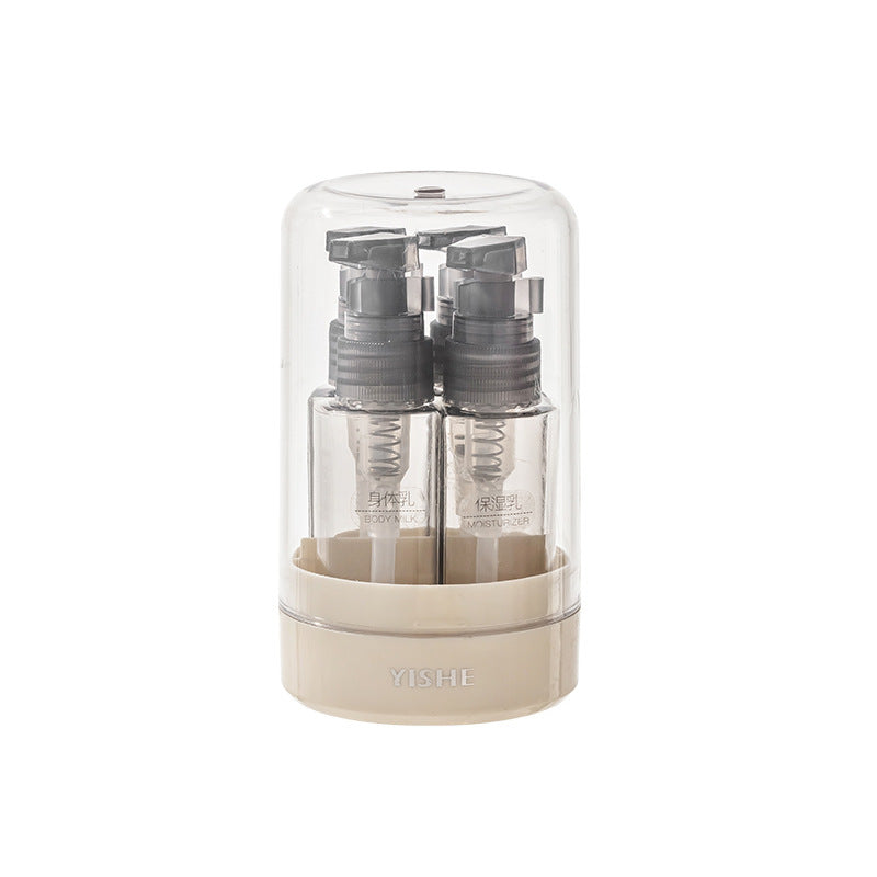 Four 35ml press pump and mist travel bottles in a round base