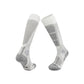 Long ski socks with a towel cushioned sole and an elastic cuff that holds the sock up