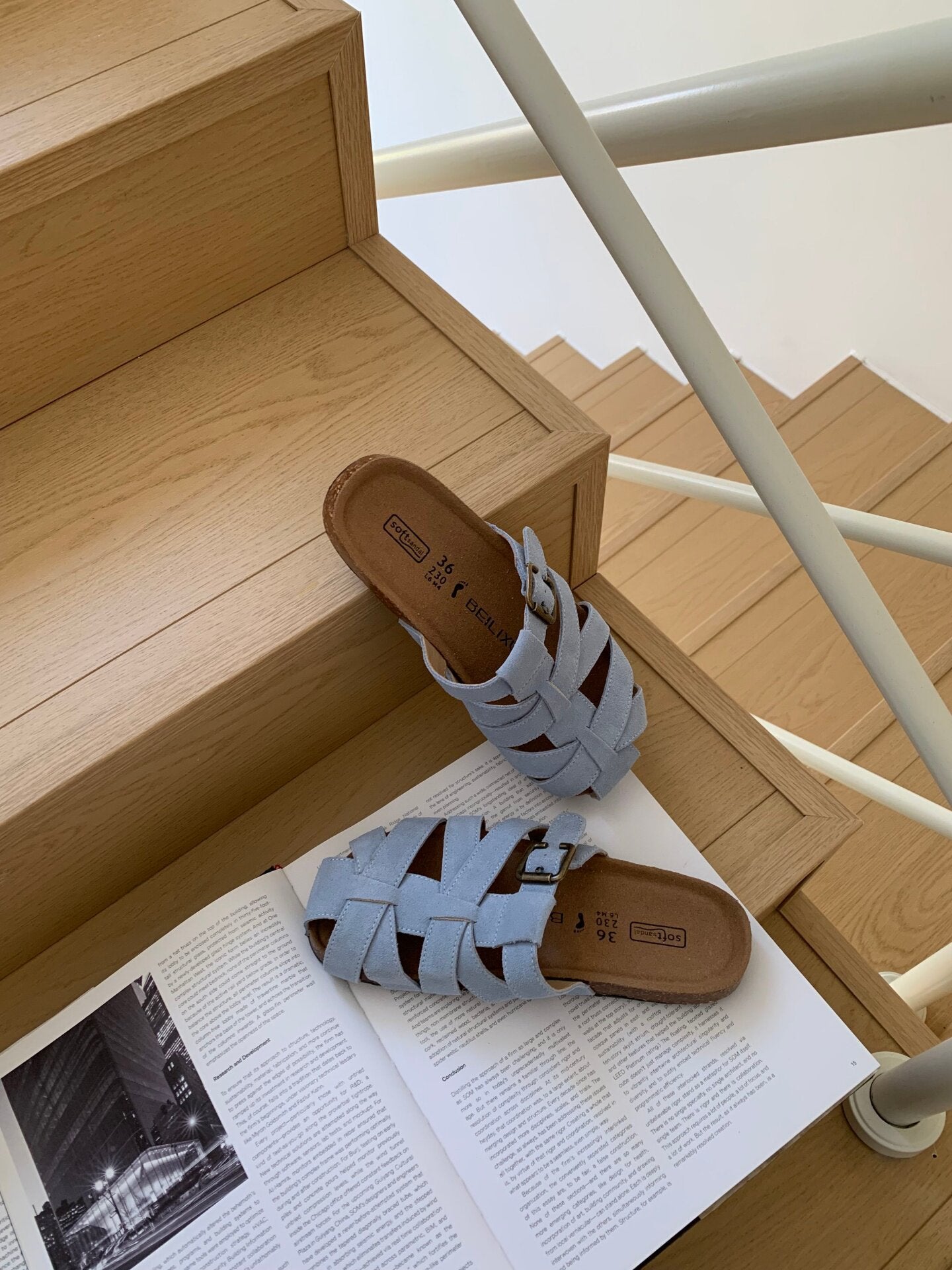 Woven slide sandals styled with a layered everyday look