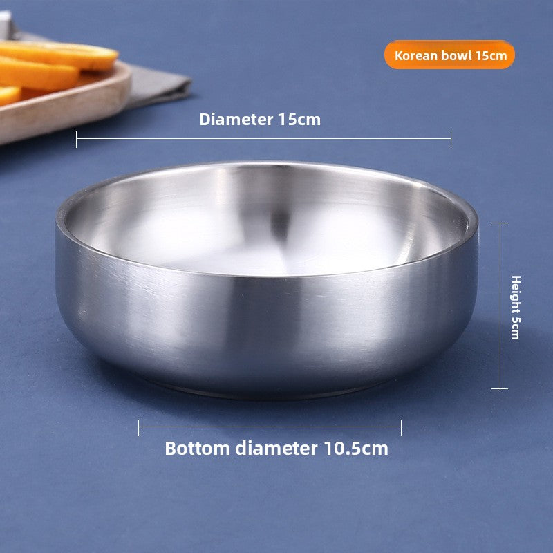 Double wall stainless steel bowl holding rice and vegetables
