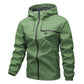Light Green hooded zip jacket with drawstring hood, front zip and chest zip pocket, flat front view