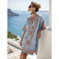 Womens Bohemian Print V Neck Beach Cover Up Kaftan Dress