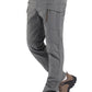 Grey cotton tactical cargo pants front view with zip flap pocket, size M option