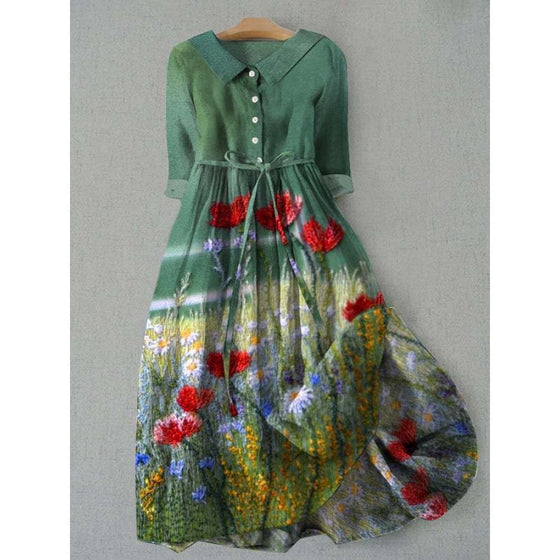 Womens Doll Collar Floral Print Midi Dress
