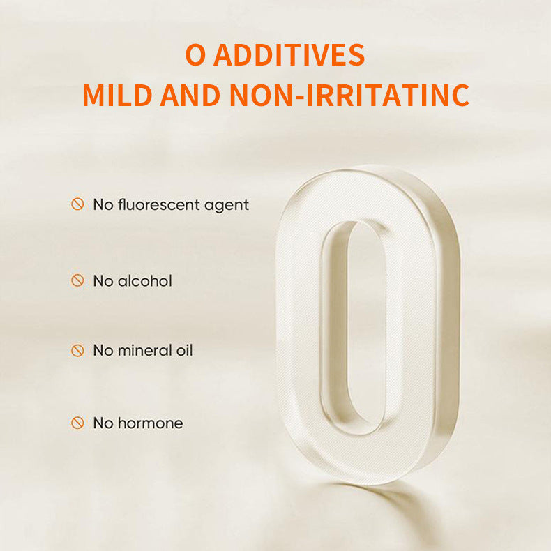 Cream coloured numeral zero standing beside four printed lines about what the gel omits