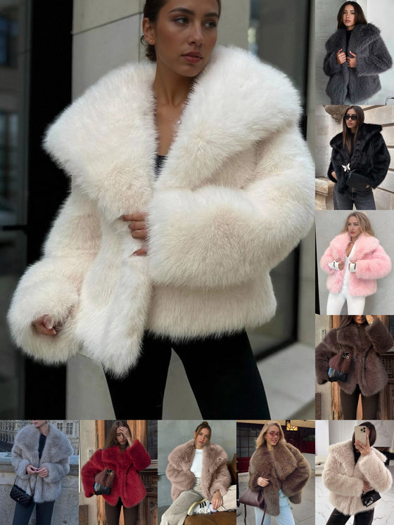 Womens Vegan Fur Lapel Jacket