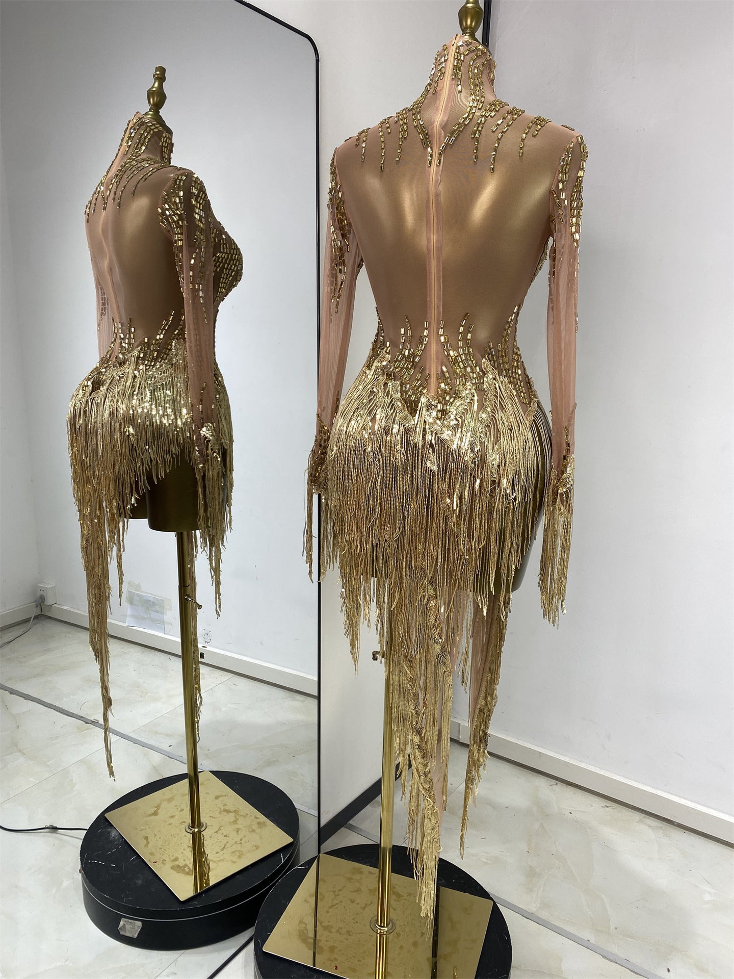 Rhinestone Mesh Sequin Performance Dress