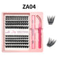 Lash cluster style ZA04 in a 10 row tray with dual-ended glue pen, tweezers and a close-up of the cluster shape