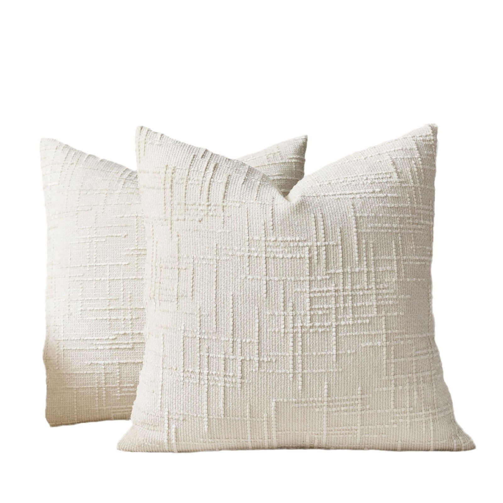Decorative chenille throw pillow cover, plain dyed with a subtle woven grid texture across the front panel