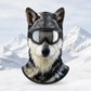 Grey and black husky print fleece balaclava with pointed ears, Animal Winter Mask P option