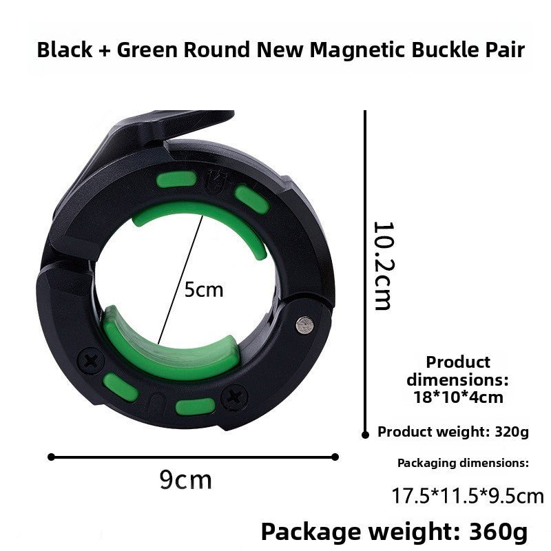Black round magnetic barbell collar with green inserts, 5 cm bore, 18 by 10 by 4 cm, 320 g size chart
